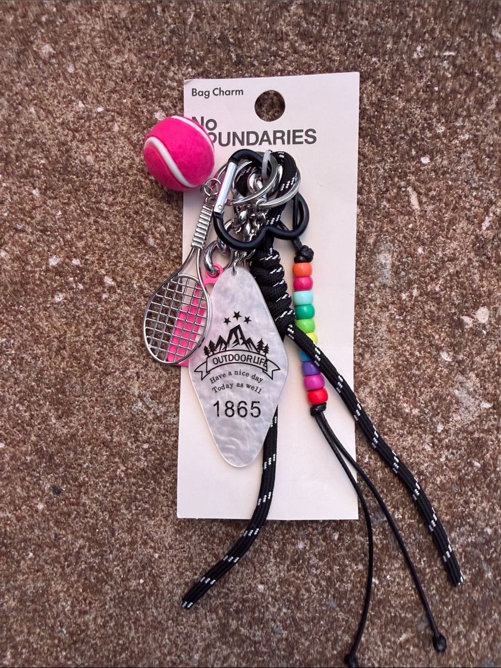 No Boundaries Pink and Black Kids Tennis Bag Charm with Beads. NWT